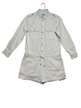 Melissa Odabash Honour White Denim Utility Playsuit Romper Jumpsuit Size M